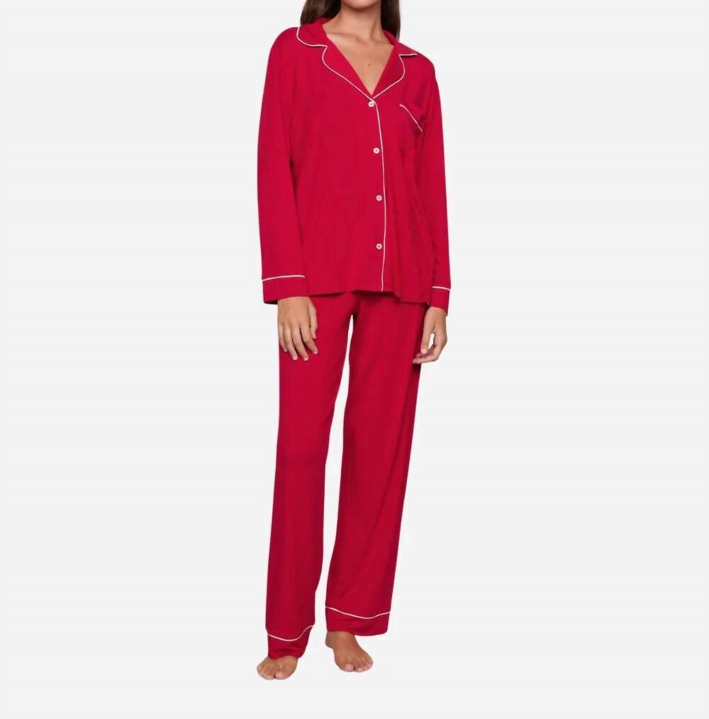 NEW EBERJEY gisele tencel modal long pajama set in holly red / ivory